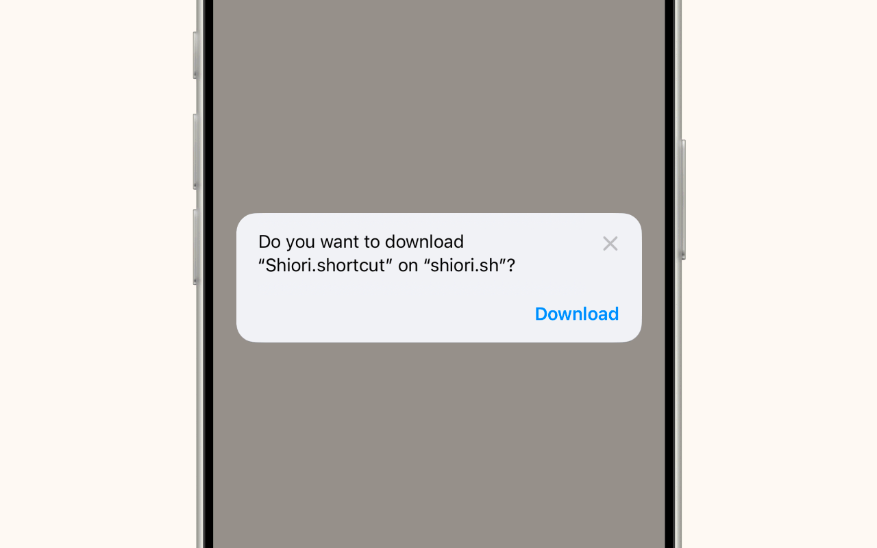Safari download prompt for Shiori.shortcut