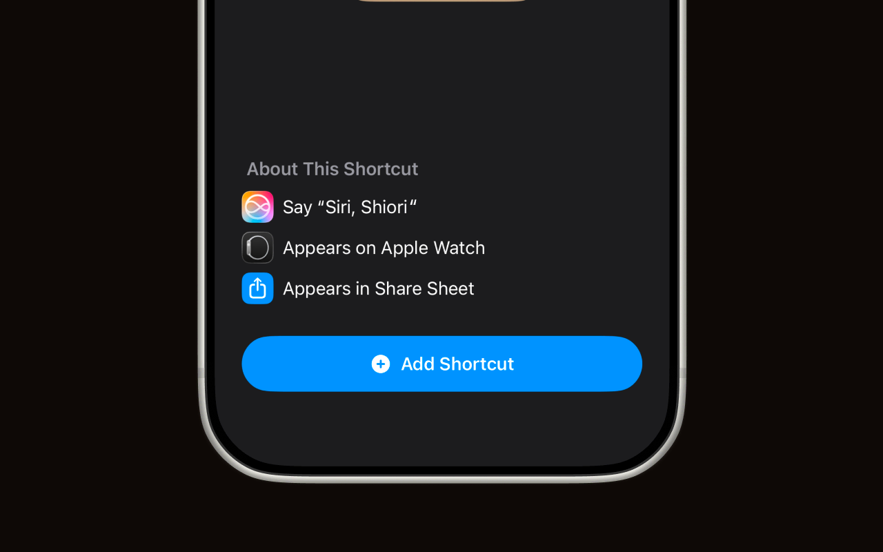 The Add Shortcut screen in the Shortcuts app