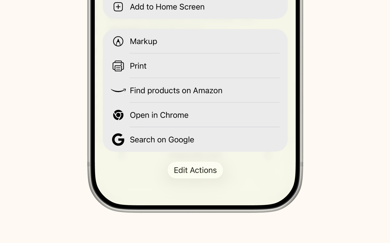 The share sheet with Edit Actions at the bottom